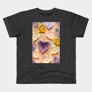 Array of translucent fall leaves shaped as hearts - Valentines theme ! Kids T-Shirt